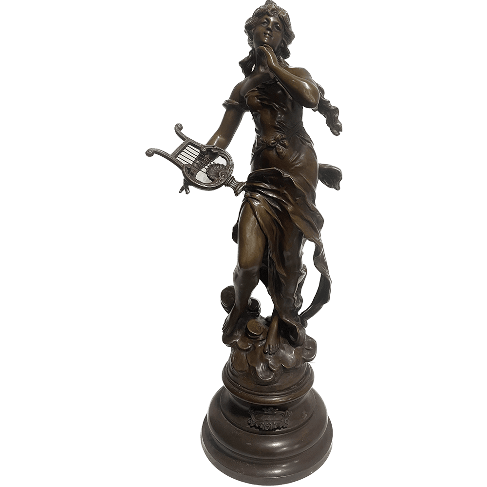 Bronce de mujer con arpa