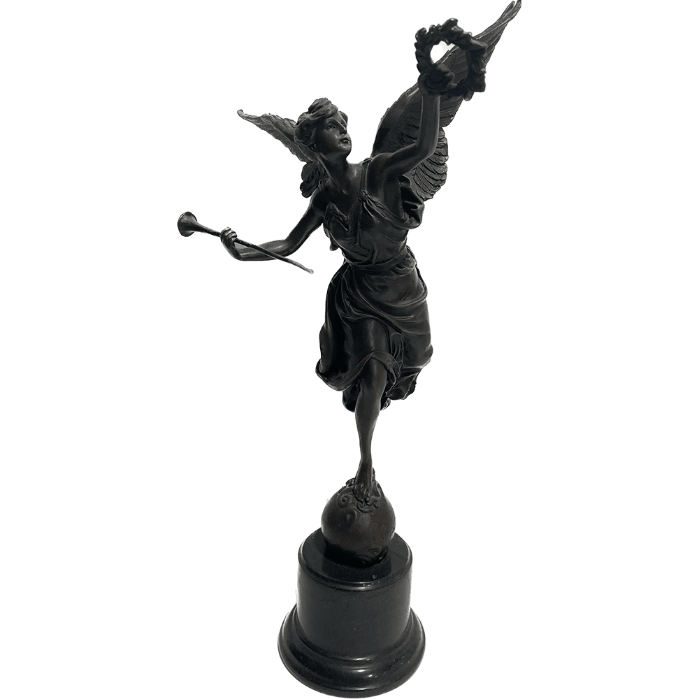 Bronce de arcángel sobre peana de mármol – Figura detallada de arcángel.