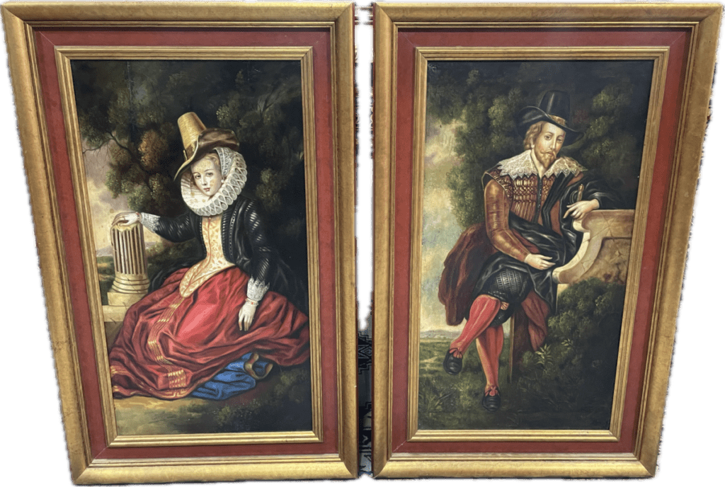 pareja de pintura sobre tabla de personajes